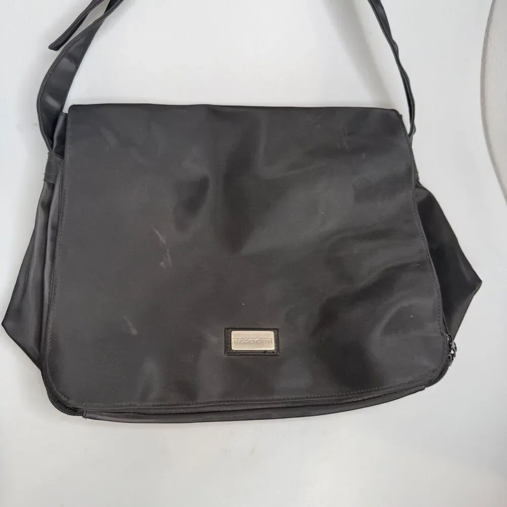 Kenneth Cole Reaction Black Messenger Laptop Bag 14.6” Satin PVC Organizer